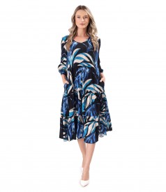 Midi dress with ruffles in viscose printed with floral motifs