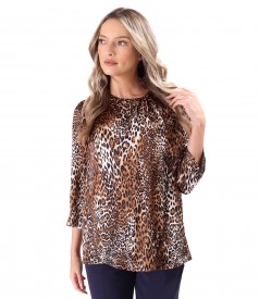 Elegant blouse made of natural silk with animal print