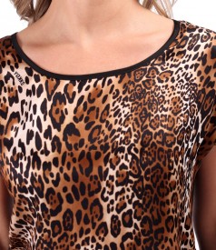 Blouse with natural silk front and animal print