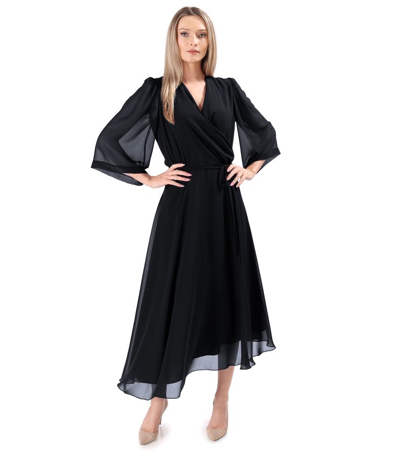 Asymmetric midi dress in plain veil