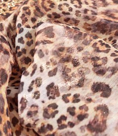 Bluza cu falduri la decolteu din voal cu animal print si fir de lurex