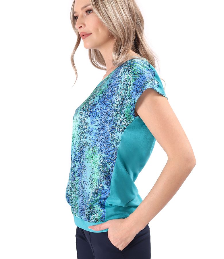 Blouse with natural silk front with geometric motifs